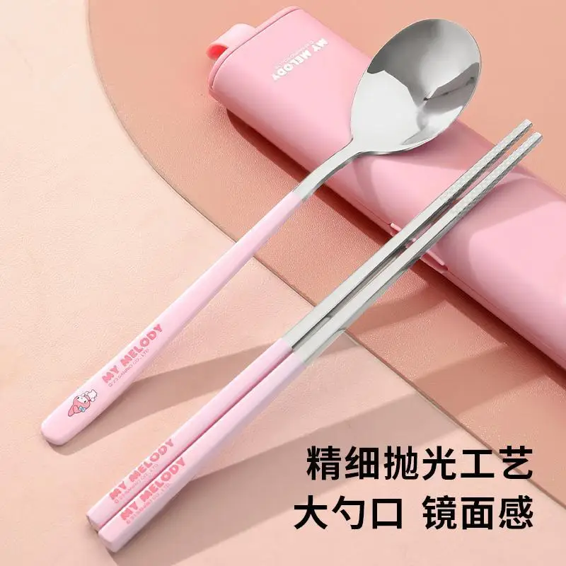 Sanrios Hellokittys Tableware Set 3Pcs Cinnamoroll Cute Home Chopsticks Anime Spoon Cartoon Fork Childrentravel Portable Cutlery