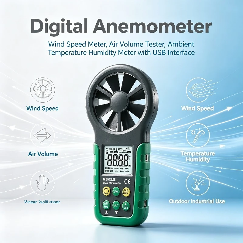 MS6252A MS6252B Digital Anemometer Wind Speed Meter Air Volume Ambient Temperature Humidity Tester with USB Interface