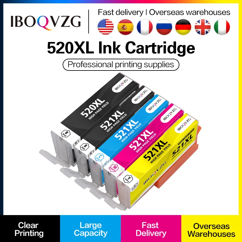 IBOQVZG Compatible Ink Cartridge For Canon PGI 520 CLI 521 For PIXMA MP560 MP620 MP540 MP550 MP630 MX870 Printer PGI520 CLI521