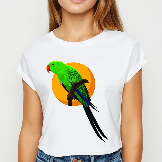 Cartoon Parrot Design Sense Printed T-shirt Casual Fat Sister Everything Top Woman Graphic T Shirts  Aesthetic Clothes  Harajuku