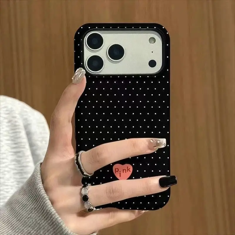 Fresh Simple Black Polka Dot Heart Phone Case For iPhone 17 AIR 16 15 14 13 12 11 PRO MAX 7 8 PLUS MINI Dustproof Cover