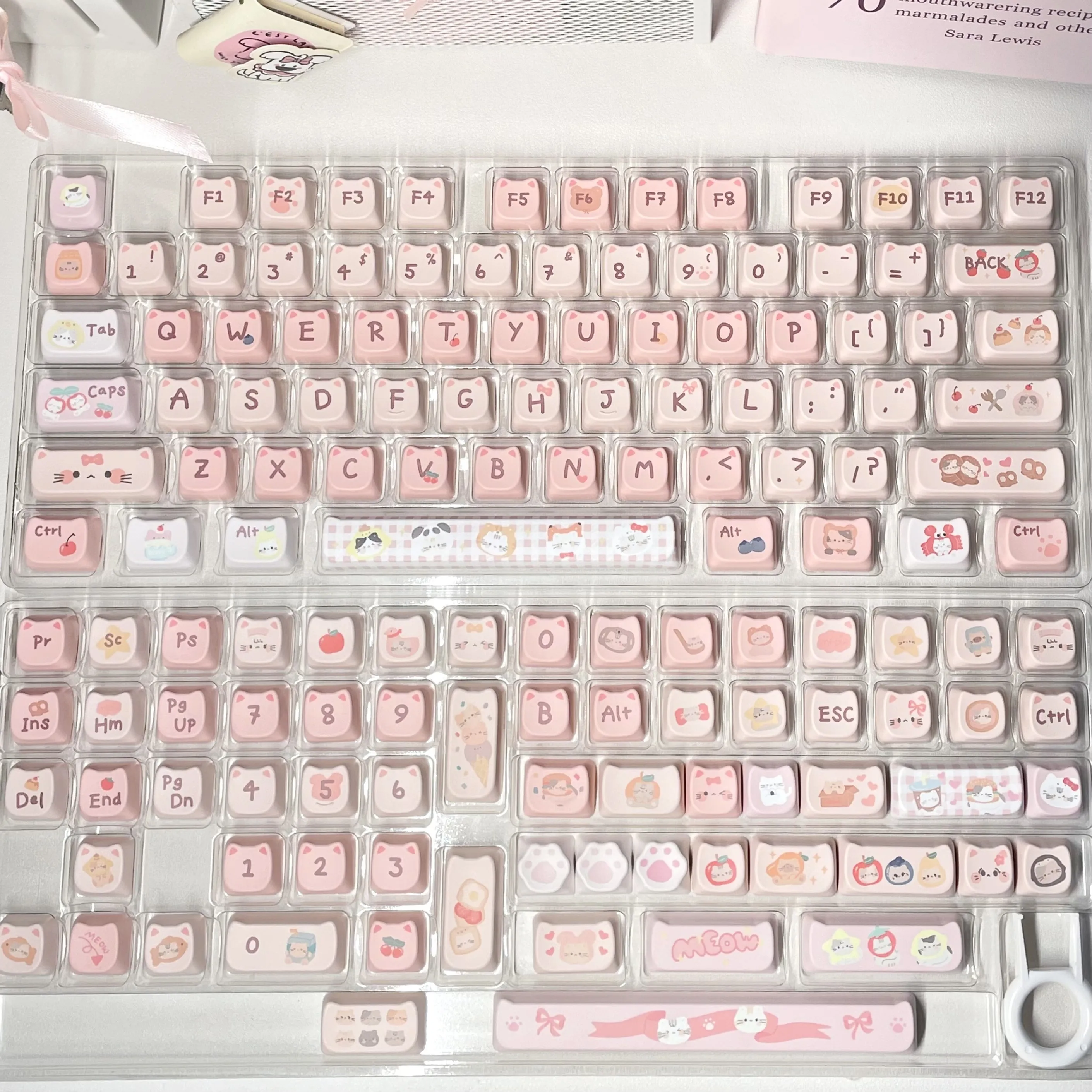 Imagem -06 - Maimooo-keycap Teclado Mecânico Rosa Headcover Miau Bonito 61 64 87 98 Sublimação Interruptor mx 61 64 87 98