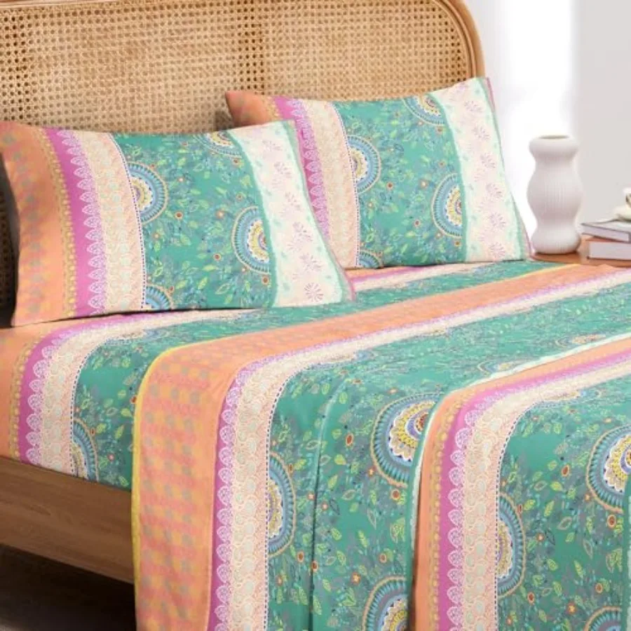 

Boho Bed Sheets, 4-Piece Sheet Set, Bohemian Chic Medallion Colorful Hippie Aesthetic Bedding, Deep Pocket,,Size