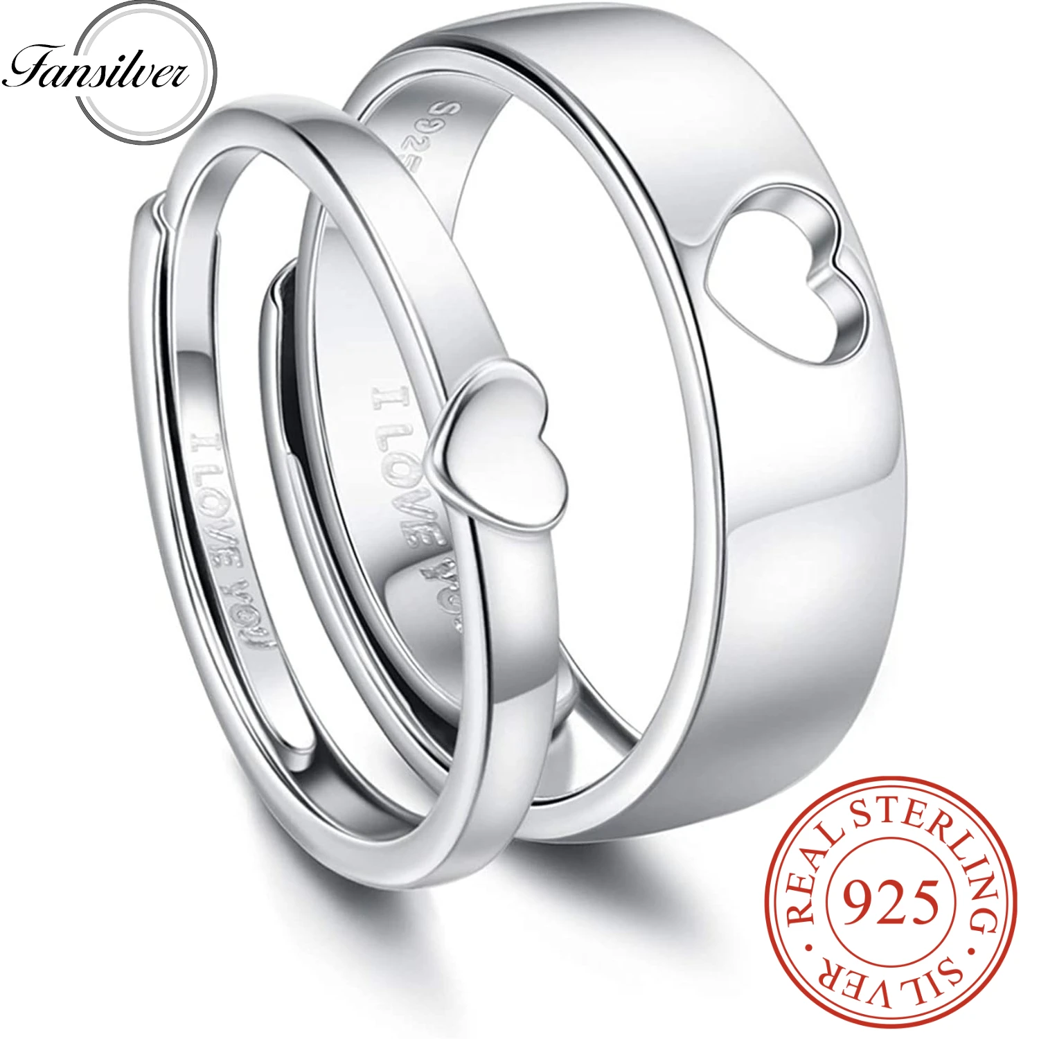 

Fansilver 925 Sterling Silver Ring Carven I Love You for Men Women Couple Promise Adjustable Ring Anniversary Rings Jewel Gift