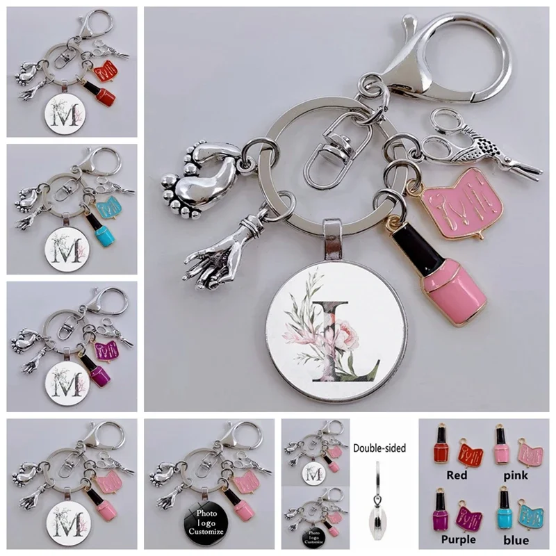 DIY fashion nail art A-Z letter eight-character buckle keychain nail polish nail clipper hand keychain girl sexy lady jewelry