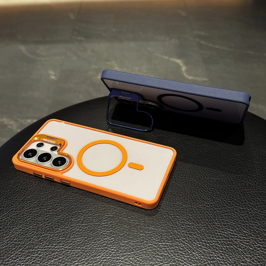 Practical Lens Bracket Stand Clear Case For Samsung Galaxy S26 Edge S25 Ultra S24 Plus S23 FE S22 Magnetic Wireless Charge Cover