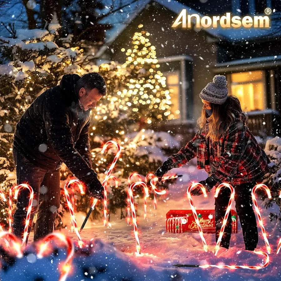 Solar Christmas Decorations Outdoor: 12 Pack Candy Cane Pathway Stake Lights Waterproof LED Warm Lighting Yard Xmas DIY Decor U