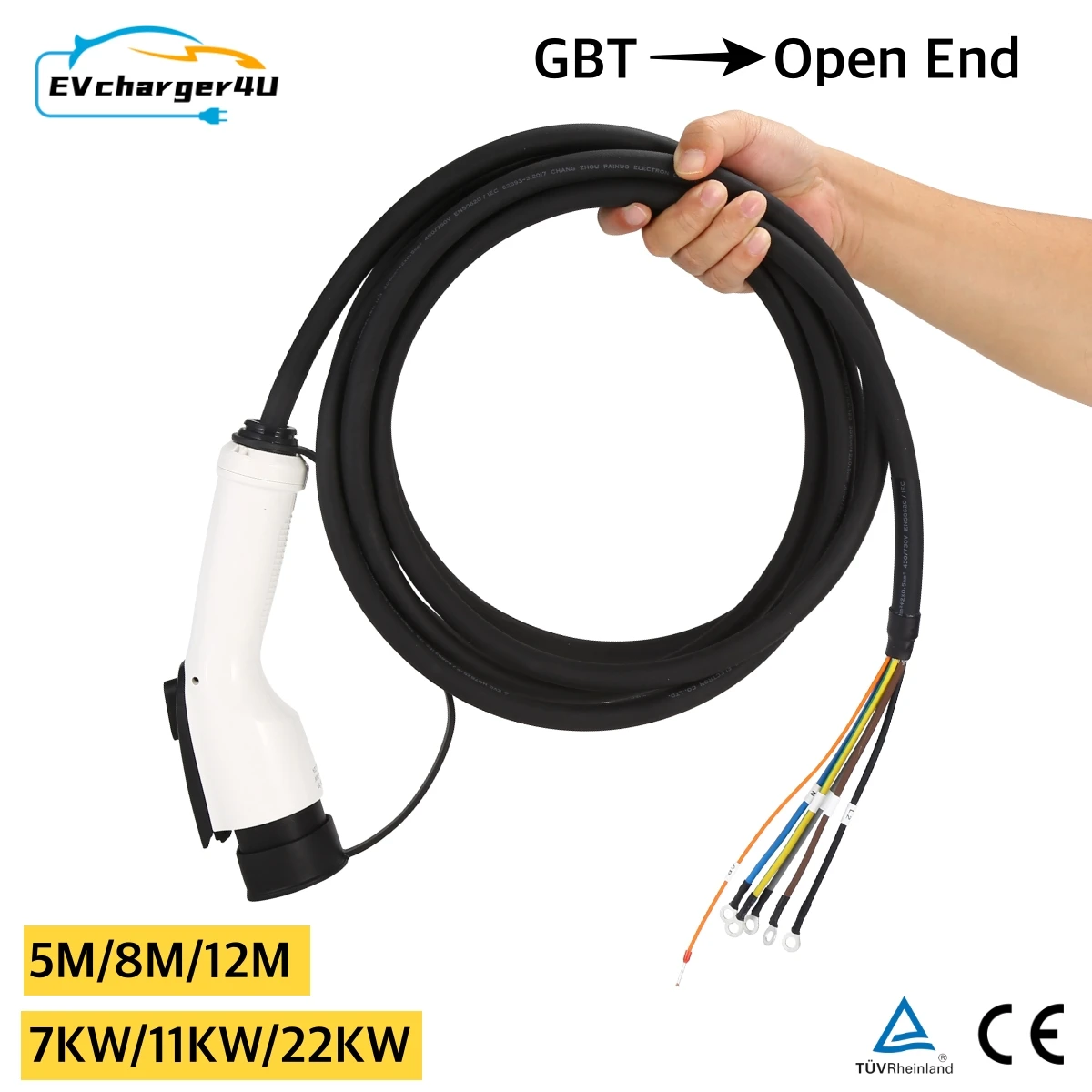 電気自動車充電ケーブル,7kw,11kw,22kw,gbt ev,オスgb/t,オープン 