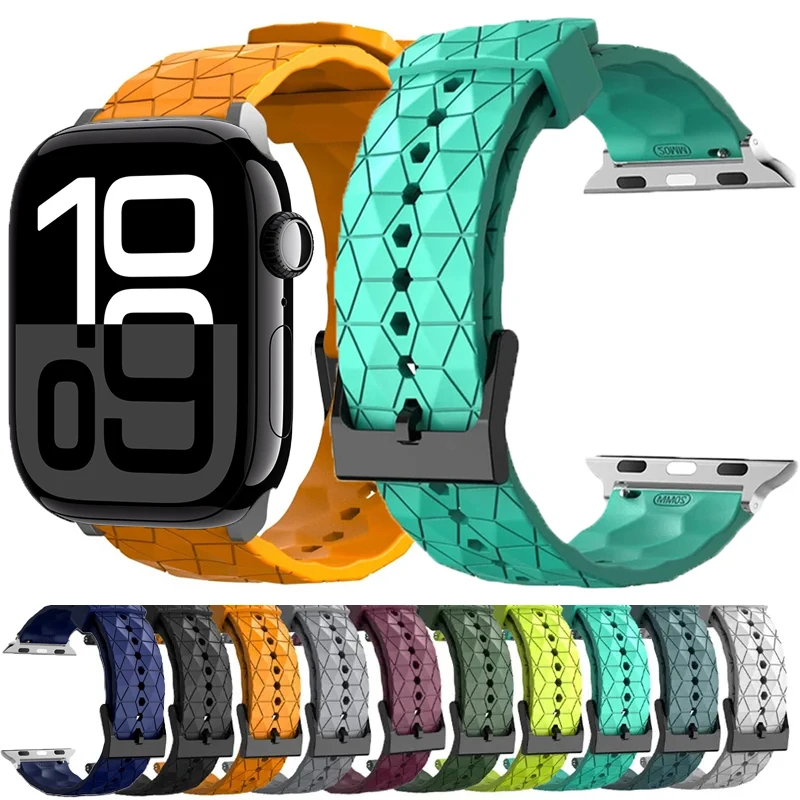 Futbol Desen Silikon Bant Apple Watch Serisi 10 9 8 7 6 Kayış 46mm 42mm 45mm 44mm 41mm 40mm Bilezik iWatch Ultra2 49mm