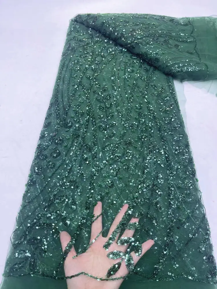 

LJYN07 Green!Good quality African net lace fabric with sequins,wholesale embroidered French tulle lace for party/wedding dress