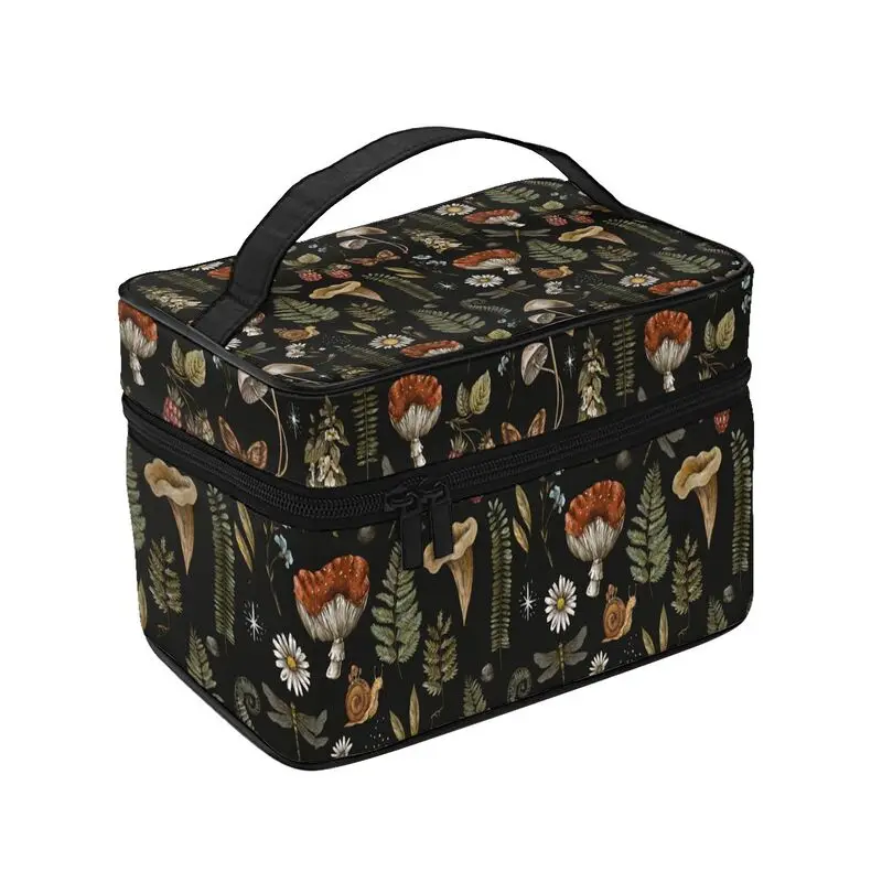 Dark Forest Cottagecore Mushroom Makeup Organizer Bags Toiletry Bag Box Travel Cosmetic Bag Make Up Train Case for Women Ladies view 2