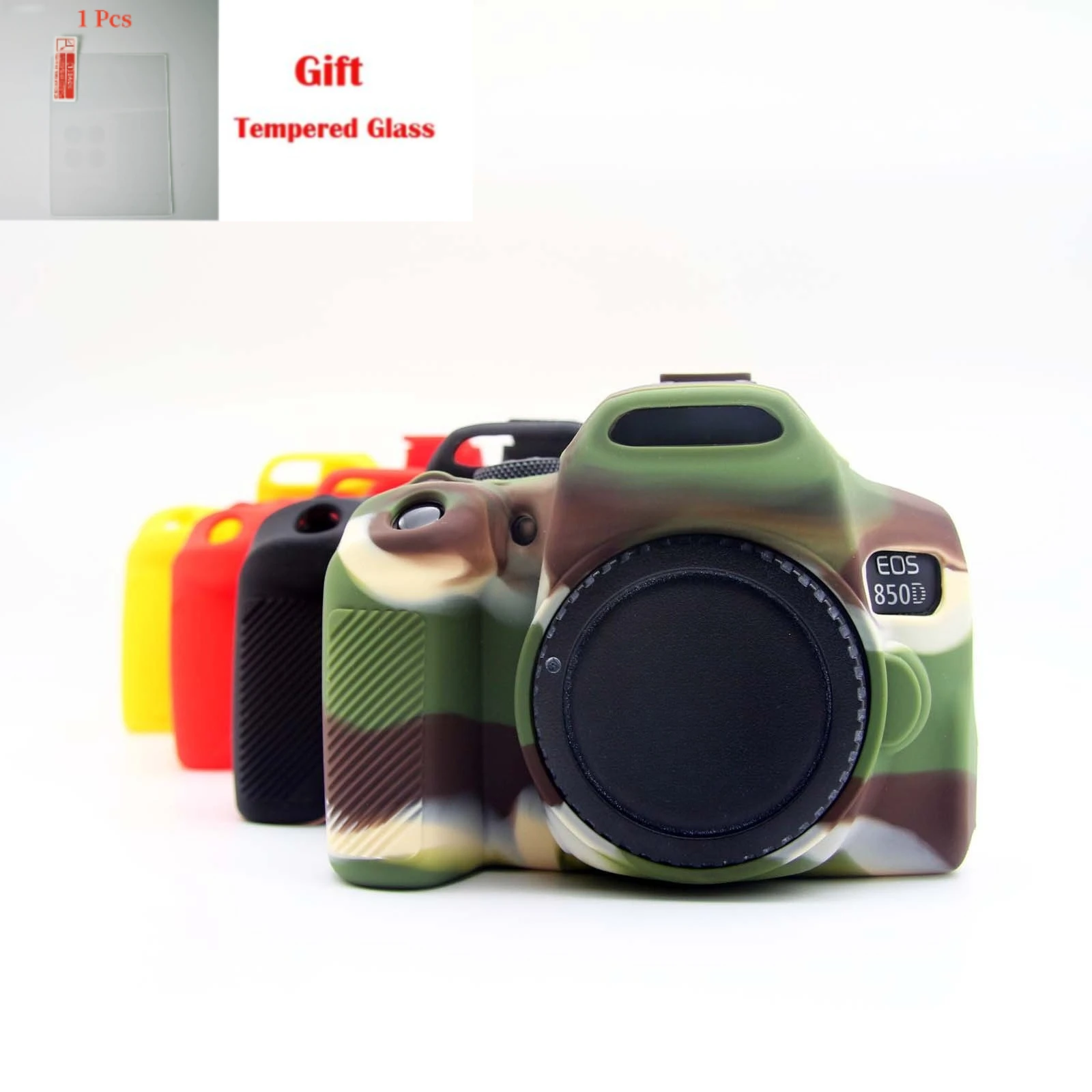 لكاميرا Canon EOS 850D الغطاء الواقي غطاء سيليكون حقيبة الكاميرا + طبقة رقيقة واقية LCD من الزجاج المقسى