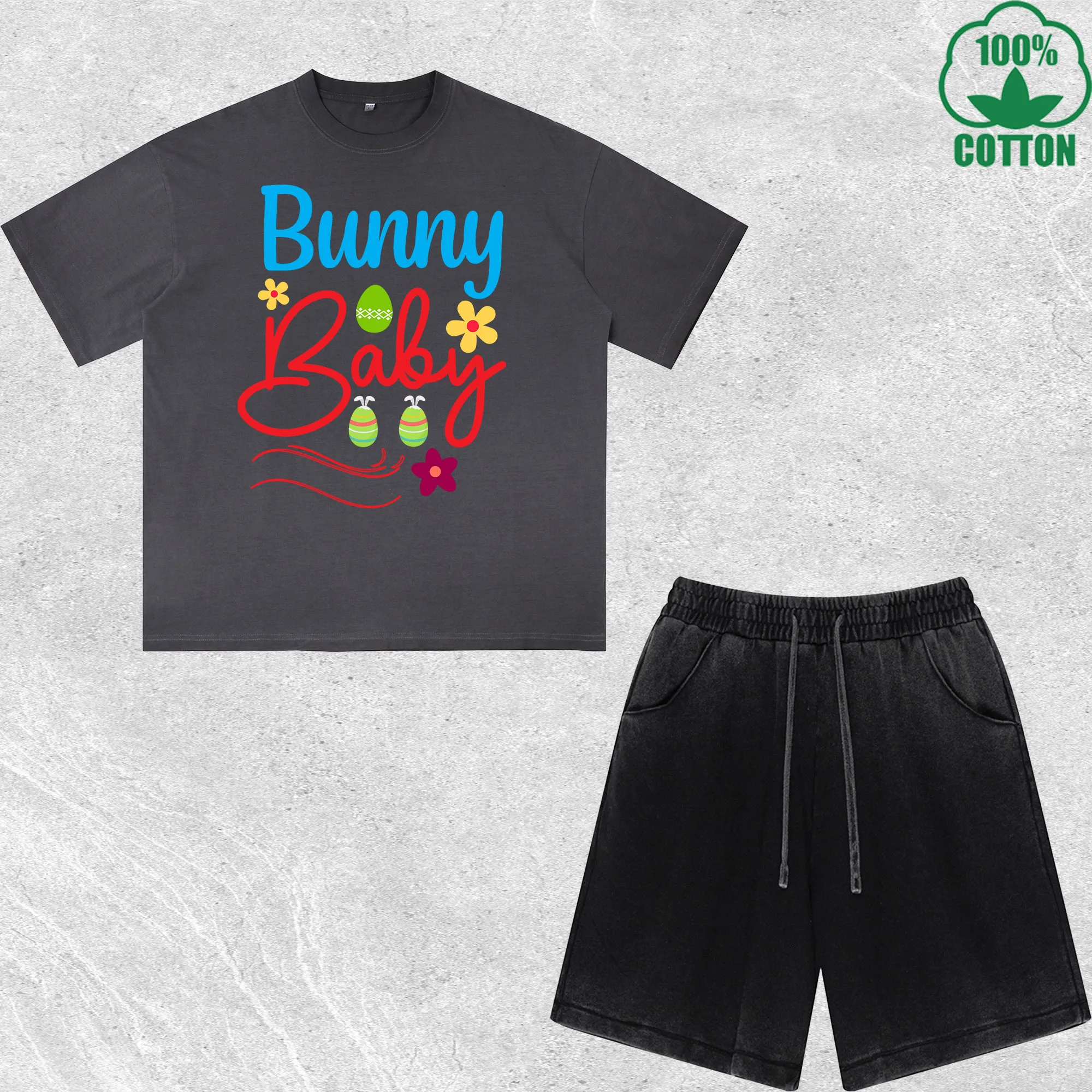 

Bunny Baby Printed Dirty Wash T-Shirt Shorts Set Multicolor Combo Loose Trendy Fashionable 100%Cotton Short Value Pack