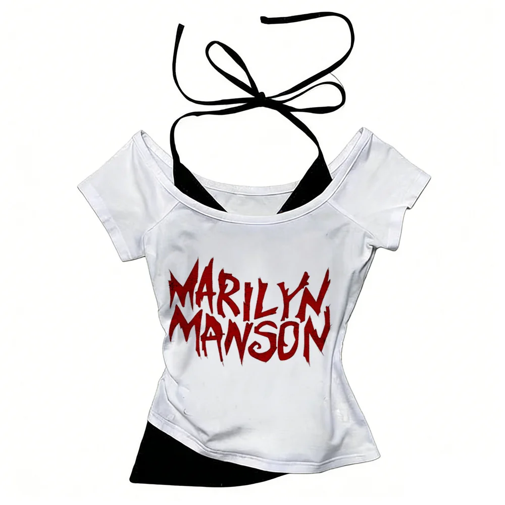 Marilyn Manson t shirt girl Colorful hip hop Retro 2000s Comfortable t shirt harajuku Psychedelic 2000s Pop Culture Graphic
