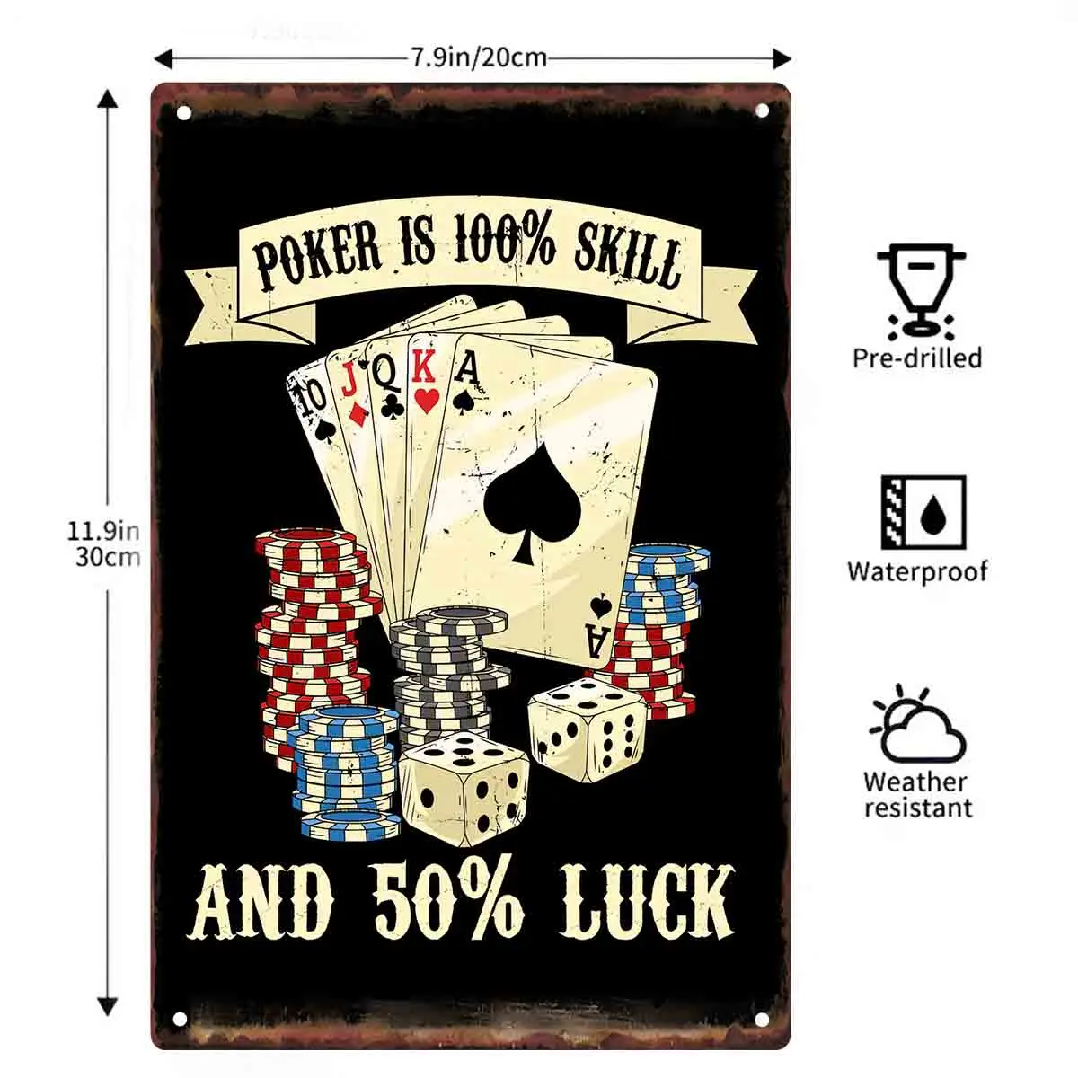 2D FLAT 1pc Poker Is Skill And Luck Metal Wall Sign Decoration for Home Cafe Garage Bedroom Porch And Garden