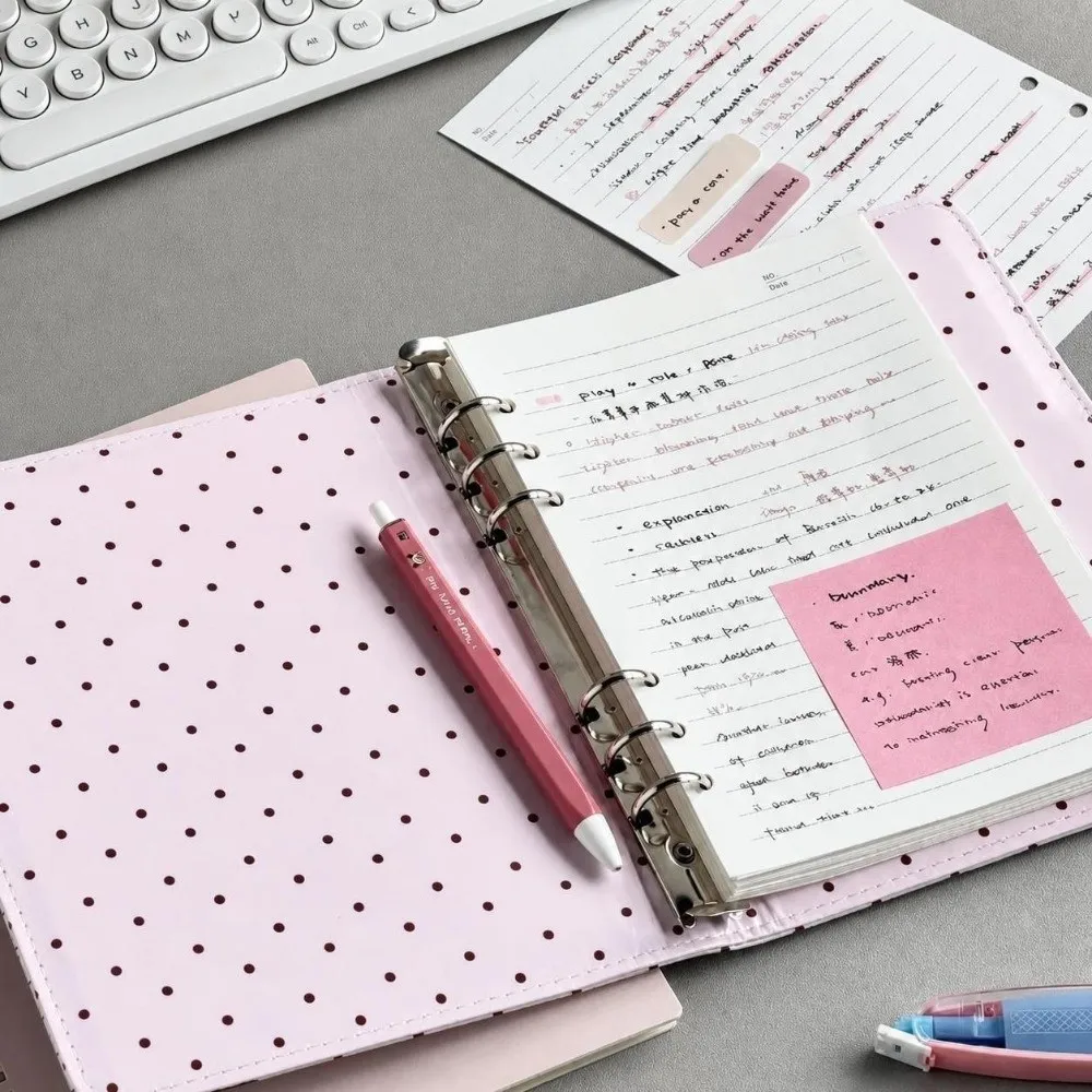 Polka Dot Piano Binder Notebook PU Leather Loose Leaf Kpop Idol Photocards Holder a5 Detachable Photo Album Photo Card Supplies