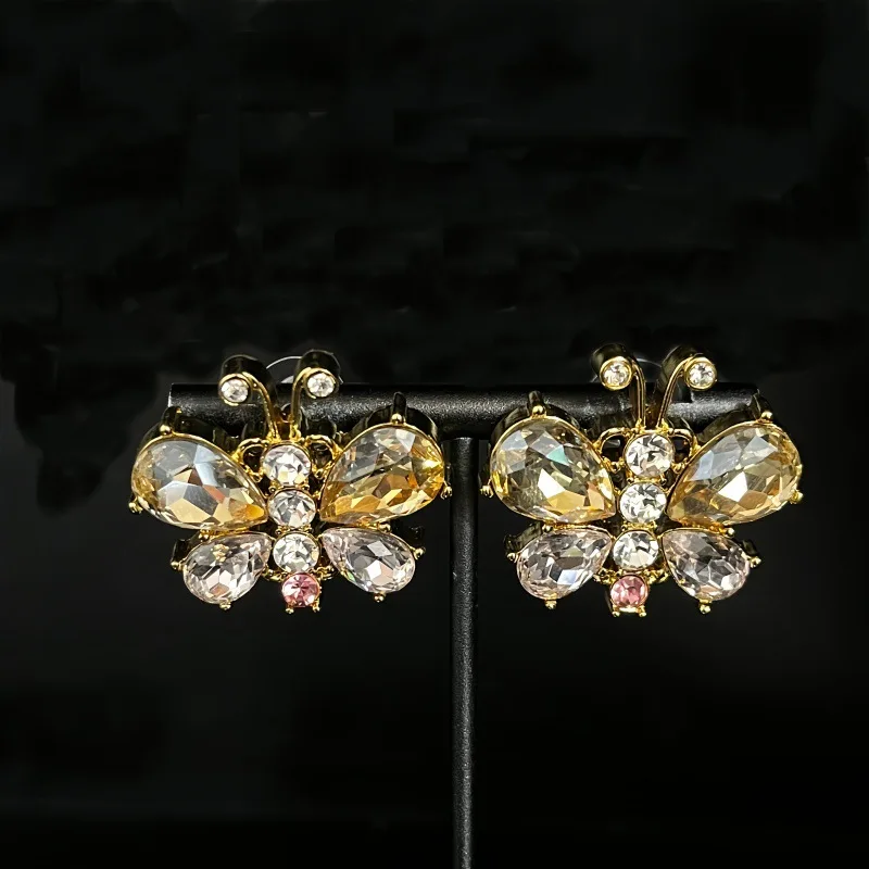 Exquisite butterfly-shaped stud earrings 925 silver needle earring wearable ear clips without piercing