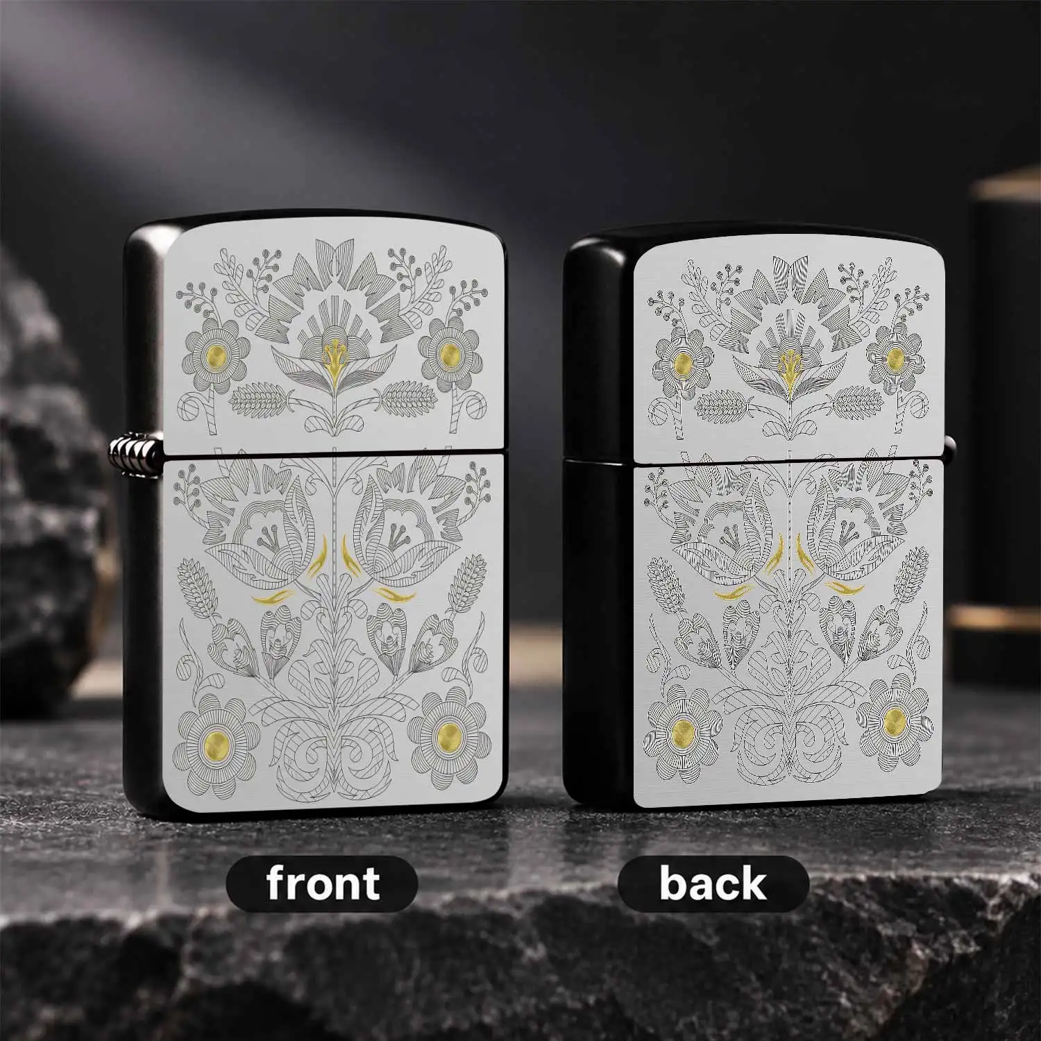 Exquisite Line Art Gilding Floral Pattern Lighter, Symmetrical Retro Folk Art Design, Elegant Stylish Portable Igniter For Daily Use, Parties, Gifting And , Ideal Practical Decorative Present For All Scenario A Humorous And Interesting Ligh