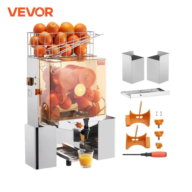 VEVOR Commercial Orange Juicer Machine 120W with Water Tap Stainless Steel 20 Oranges/Minute with Pull-Out Filter Box PC Cover