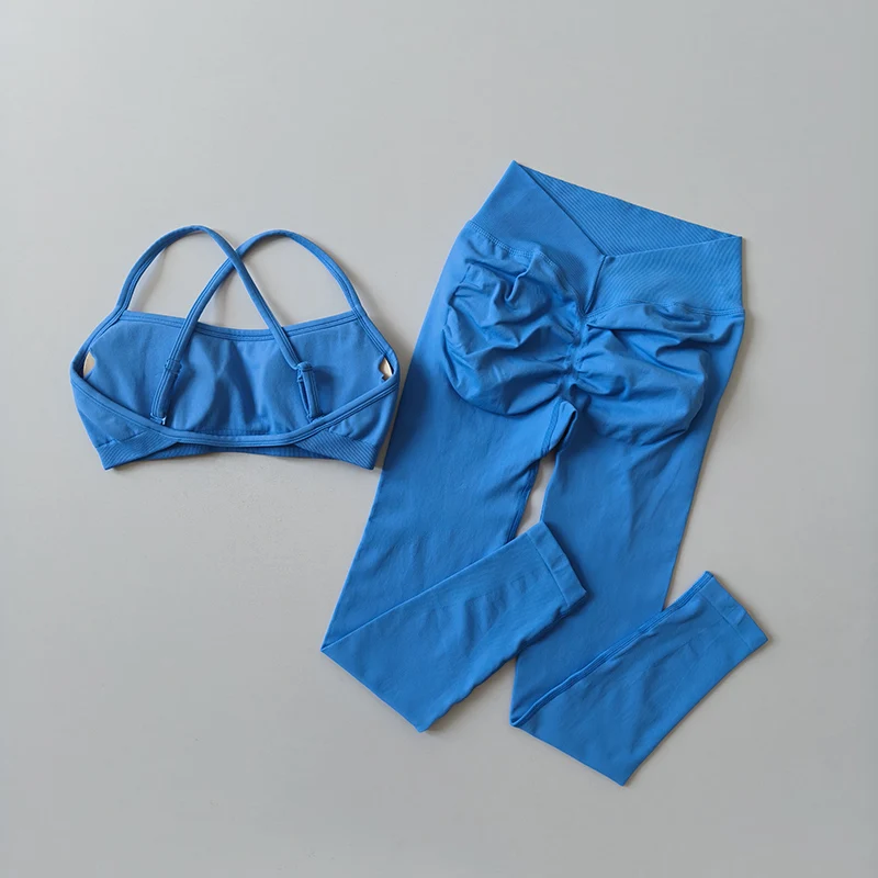 Nahtloser Push-up-Sport-BH für Damen, schnelltrocknende, figurformende Yoga-Hose, Pfirsich-Leggings, zweiteiliges Trainings- und Fitness-Set – Detail 14