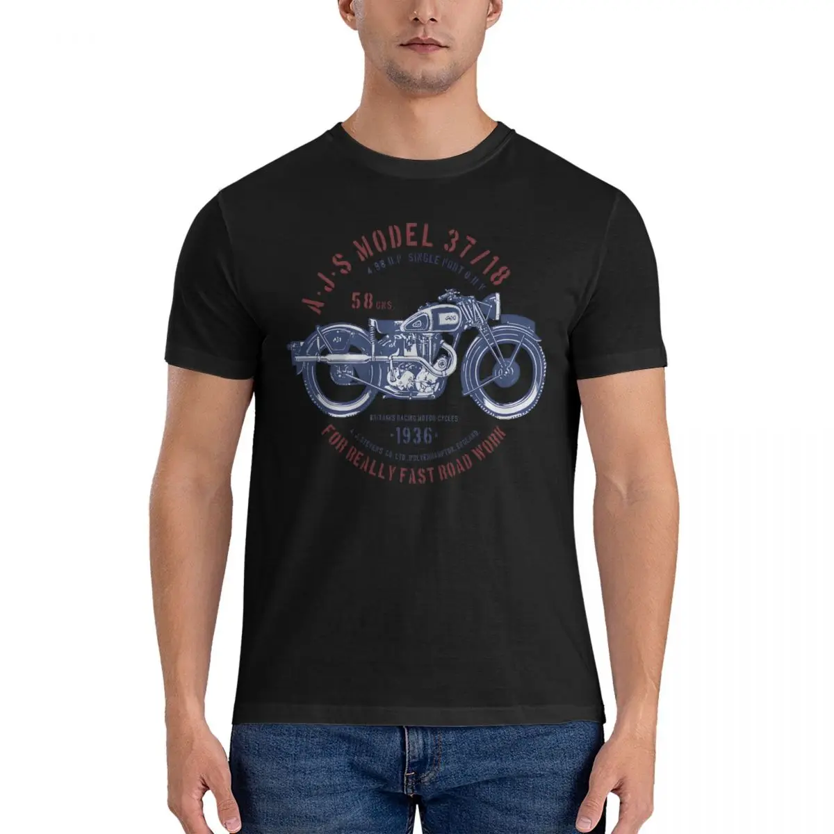 Men's T-Shirts 1936 Model 37 18 Motor-Cycle Funny 100% Cotton Tees Short Sleeve AJS T Shirts Round Collar Tops Gift Idea