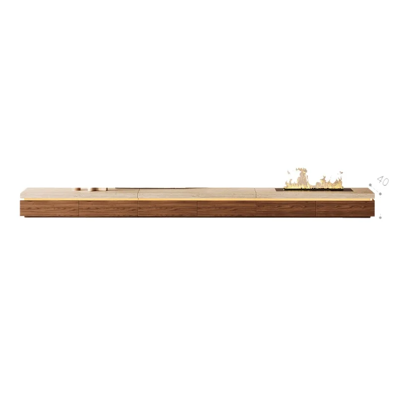 CX antique natural travertine countertop TV cabinet household living room light luxury floor storage cabinet