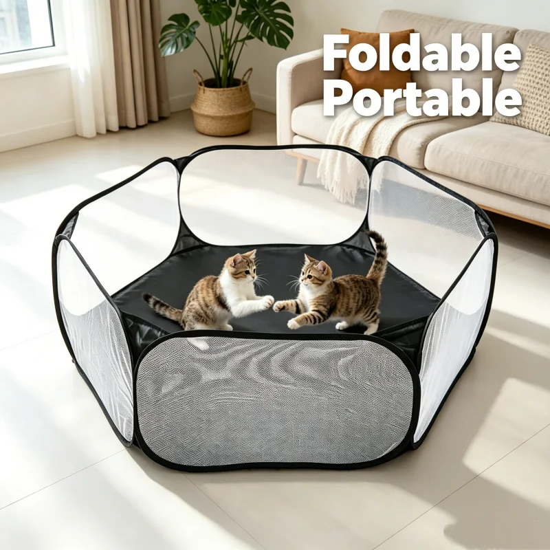 Foldable Pet Playpen for Cats And Dogs Portable Indoor Outdoor Fence Enclosure One-Second Setup Anti-Escape Pet Tent for Puppies