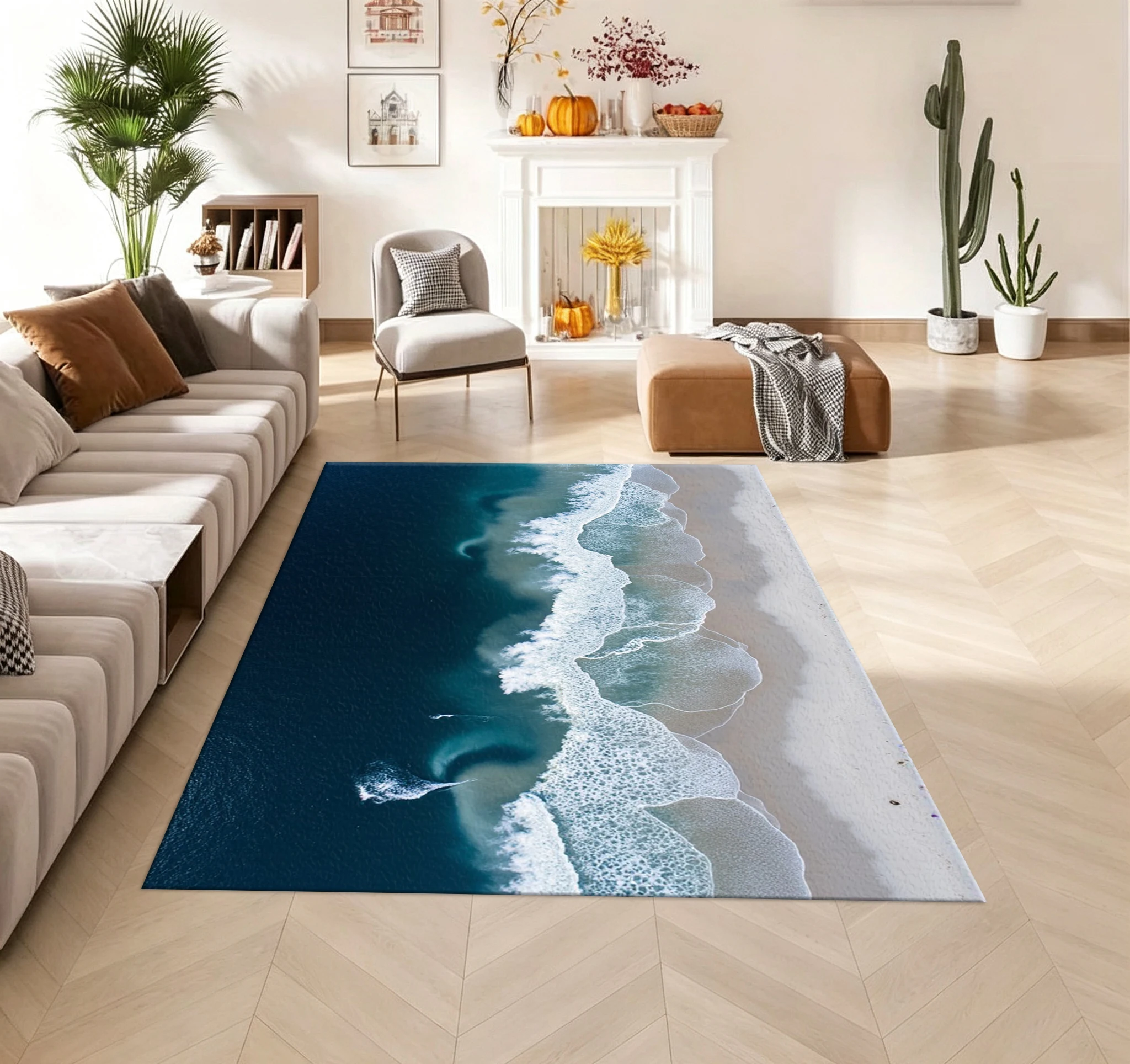 Overlooking the Beach and Sea Waves Landscape Rug Modern Printed Carpet Home Decor Rug for Interior Decoration