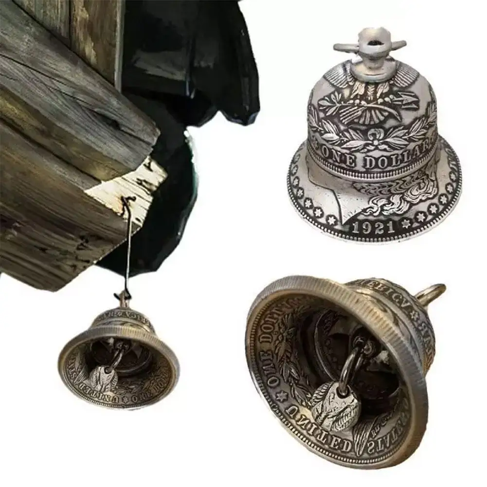 NEW High-end Morgan Silver Dollar Bell 1921 New Silver Vintage Witch Bells Pendant Coin Home Halloween Bell Christmas Decor E3U7