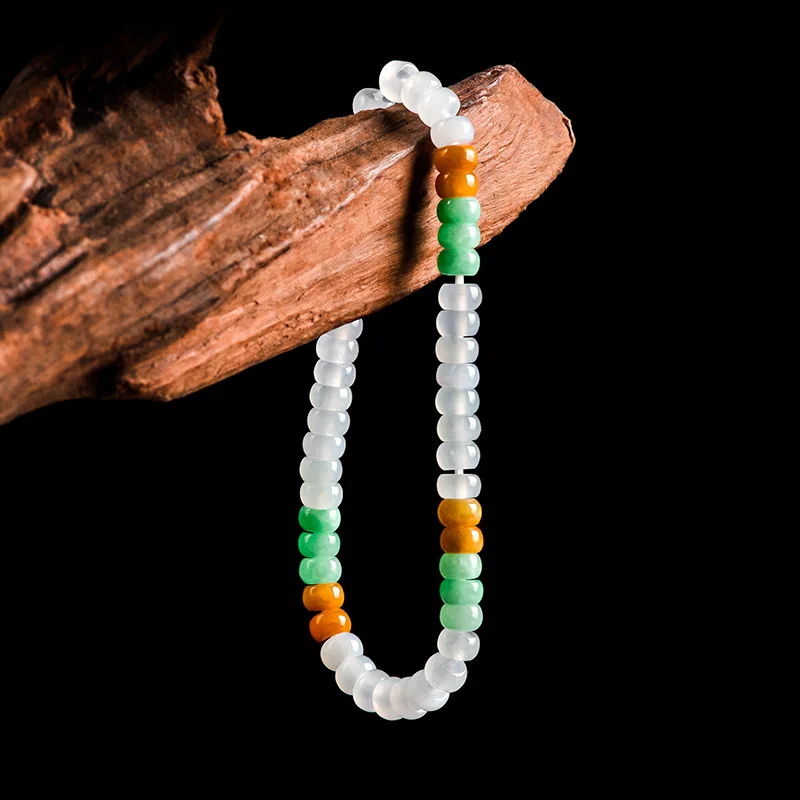 High-end Natural Myanmar A-grade Jadeite Ice Three Color 5.5mm Abacus Bead Bracelet Jade Women's  Hand Jewelry Drop Shipping