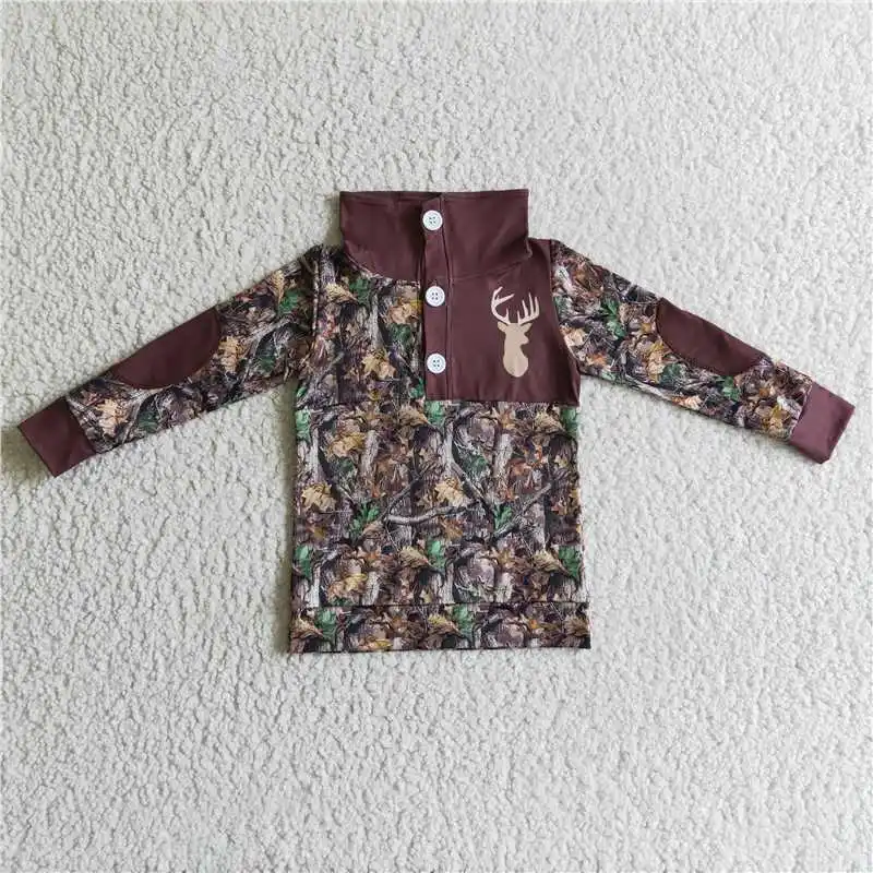 بيبي بوي ملابس طفل كامو طباعة طويلة الأكمام زر يصل الاطفال قميص التلبيب الأطفال ربيع الخريف ملابس الرضع بالجملة