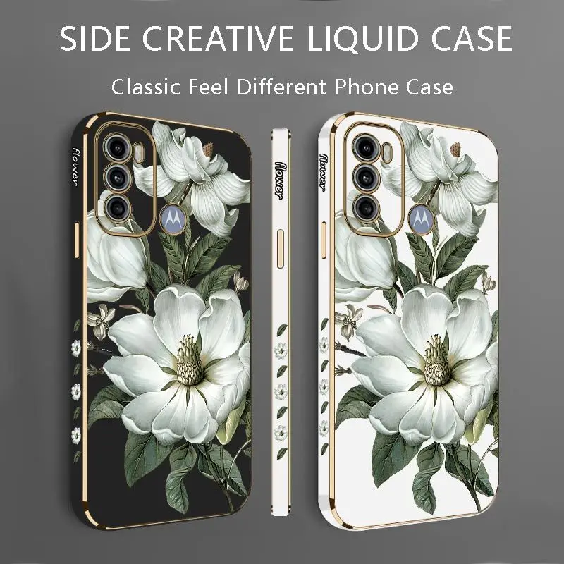 Blooming Jasmine Luxury Plating Phone Case For Motorola Moto G60 G50 G53 G52 G42 G30 G20 G22 G52 E20 G9 Play Cover