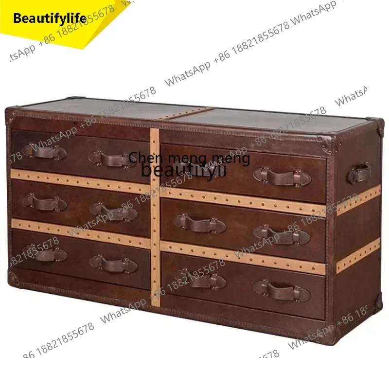 

cn8350 ssAmerican medieval leather box chest American retro oil wax leather locker
