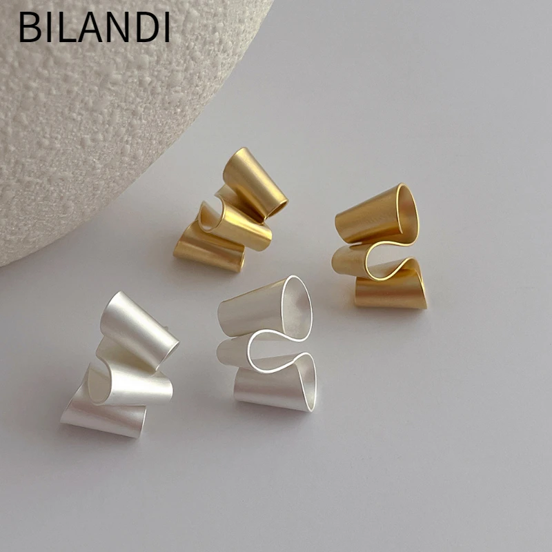 Bilandi Modern Jewelry Personality Geometric Irregular Matte Silver Plated Gold Color Stud Earrings For Women Girl Party Gift