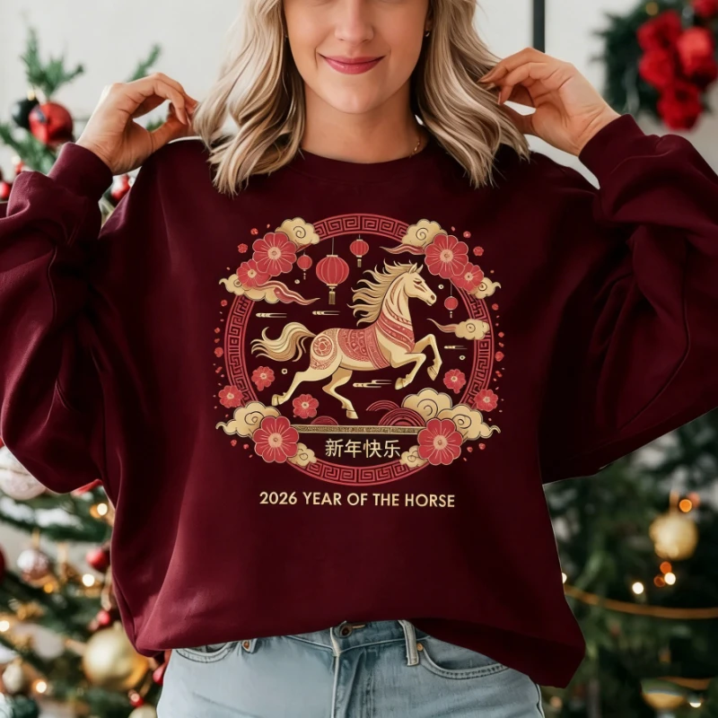 Zodiaco cinese Capodanno cinese 2026 Anno del cavallo Regalo lunare Felpe con cappuccio abbinate Felpa autunno e inverno Pullover a maniche lunghe