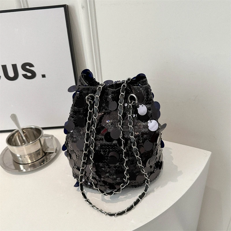 Fashion Trend Sequin Chain Single Shoulder Crossbody Bag Large Capacity Bucket Bag