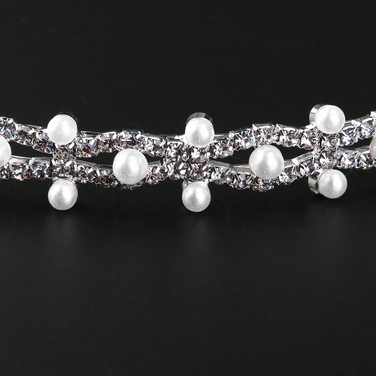 مجموعة مجوهرات الزفاف الفضية حجر الراين اللؤلؤ تيارا قلادة أقراط مثالية لحفلات الزفاف وحفلات الخطوبة #6