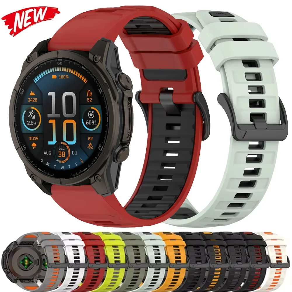 Спортивный силиконовый ремешок 20 мм, 22 мм, 26 мм для Garmin Fenix 8 51 мм, 47 мм, 43 мм, официальный браслет Quick Fit Fenix 7X Pro/E/7S Correa