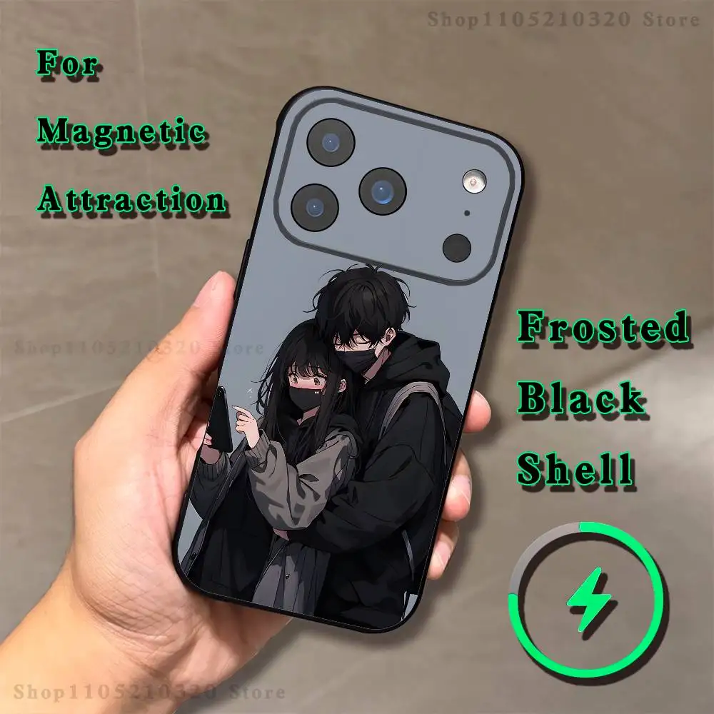 Love Black And Cute Emo Goth Phone Case For iPhone 17,16,15,14,13,12,X,XS,Pro,Max,Plus,E,Air,Mini with Magnetic Frosted Clear - view 3