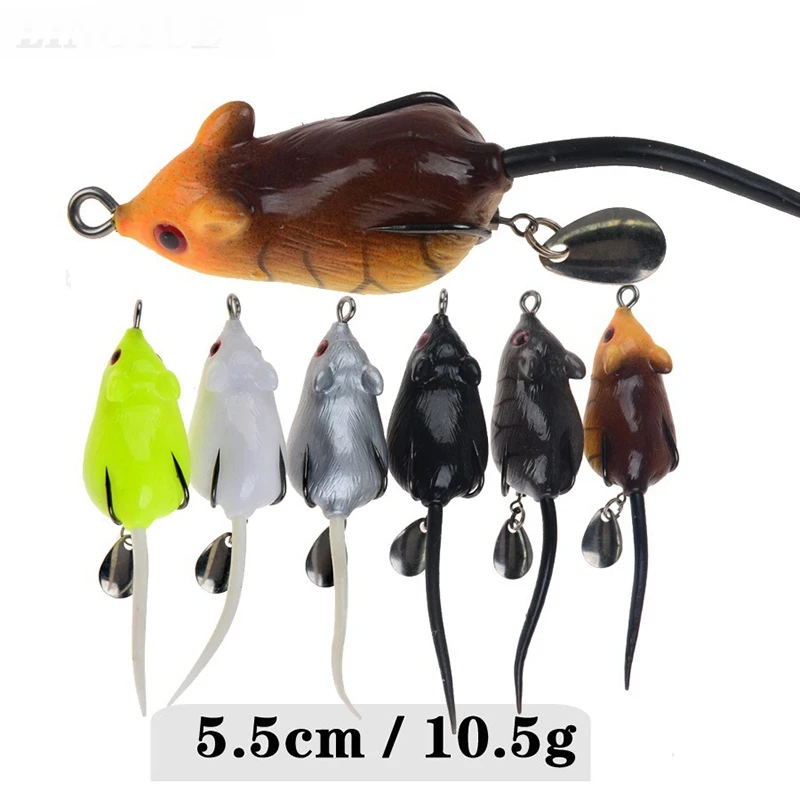 6 Pcs Mouse Artificial Top Water Lures Baits,3D Mice Fishing Lure Kit for Bass Snakehead,Freshwater Soft Bait,Fish Bait