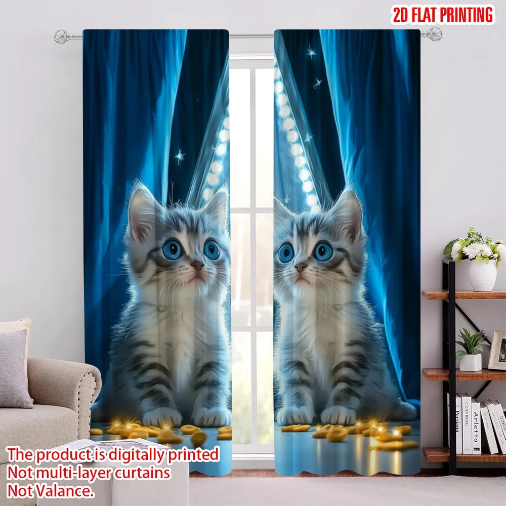 

2pcs Scene Curtains Cute Cat Durable Polyester,Without Electricity Spring Party & Holiday Decor Applies to Holiday Decorations