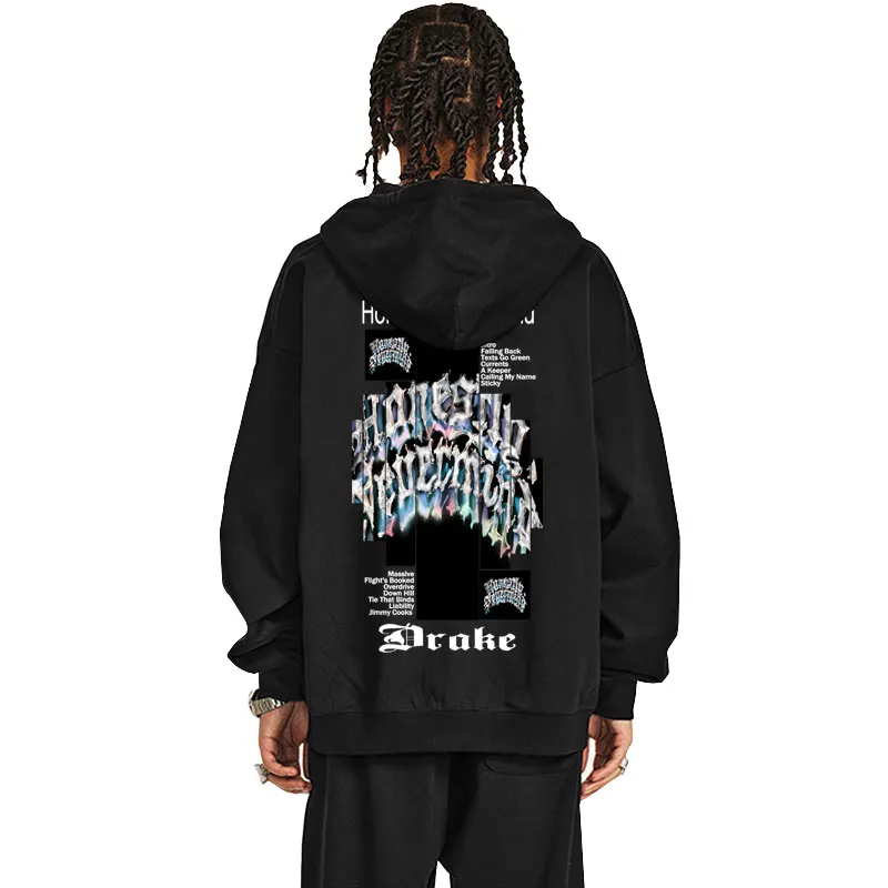 

Rapper Drake Honestly Nevermind Album Graphic Zipper Hoodie Men Women Hip Hop Fashion Oversized Jacket Male Casual Zip Up Coat