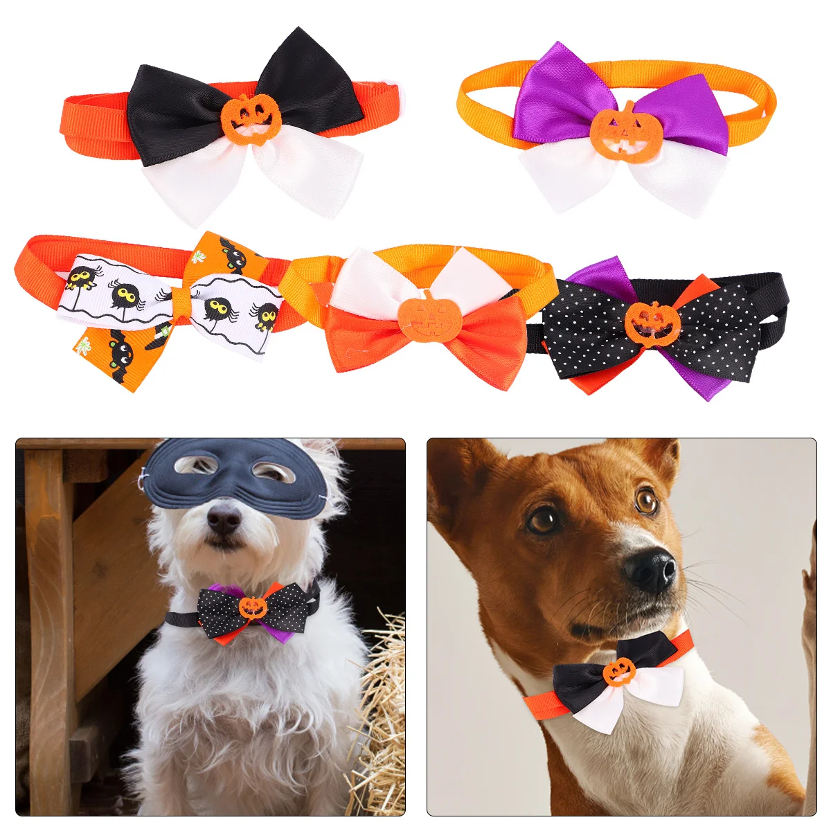 

5Pcs Dogs Neck Ties Halloween Bowknot Collars Set Adjustable Breathable Pets Party Accessories Dogs Ties Pets Neck Tie