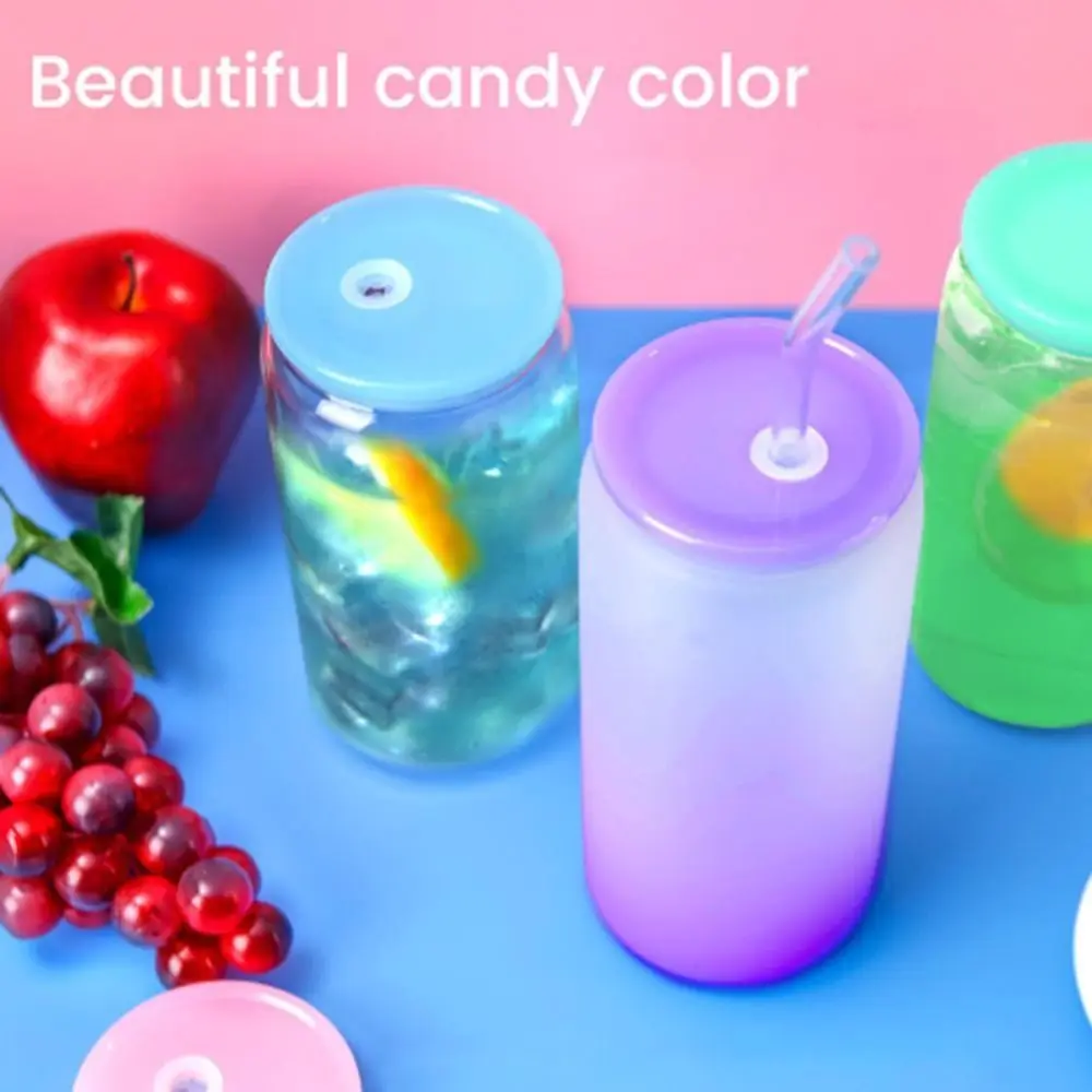 New 16 Oz Glass Cup Straw Cover Plastic Portable Glass Cup Lids Reusable Iced Coffee Cup Sealing Leak Proof Cup Cover