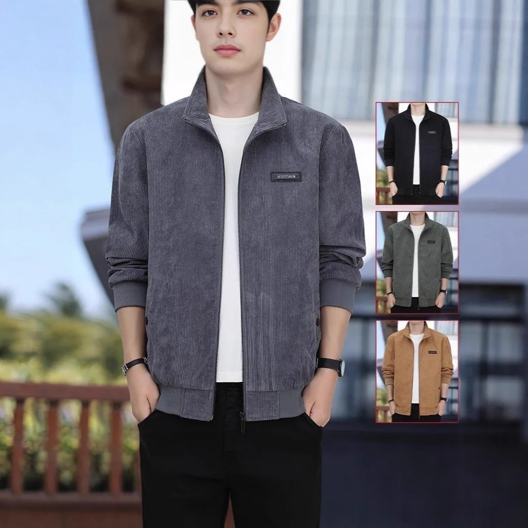 

Corduroy Jaet Men's Spring Autumn New Stripe Casual Versatile Top Youth Trend Outerwear Polyester Fiber Winter Thiened
