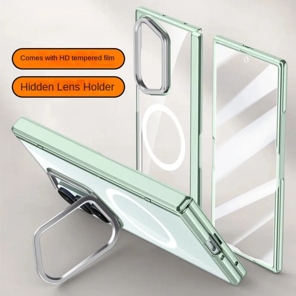 

Transparent Magsafe Magnetic Tempered Screen Glass Protector Phone Case for Samsung Galaxy Z Fold7 Spring Hing Holder Back Cover