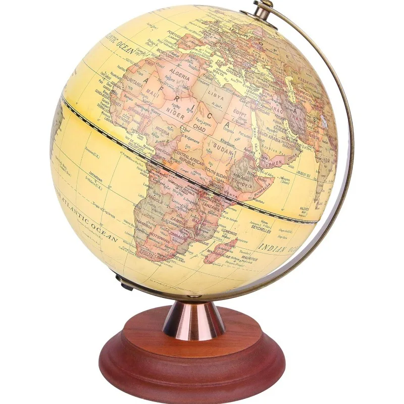 25cm Vintage Led Illuminated Educational World Globe Table Lamp With Wooden Base For Students Geography Learning Home Office Des