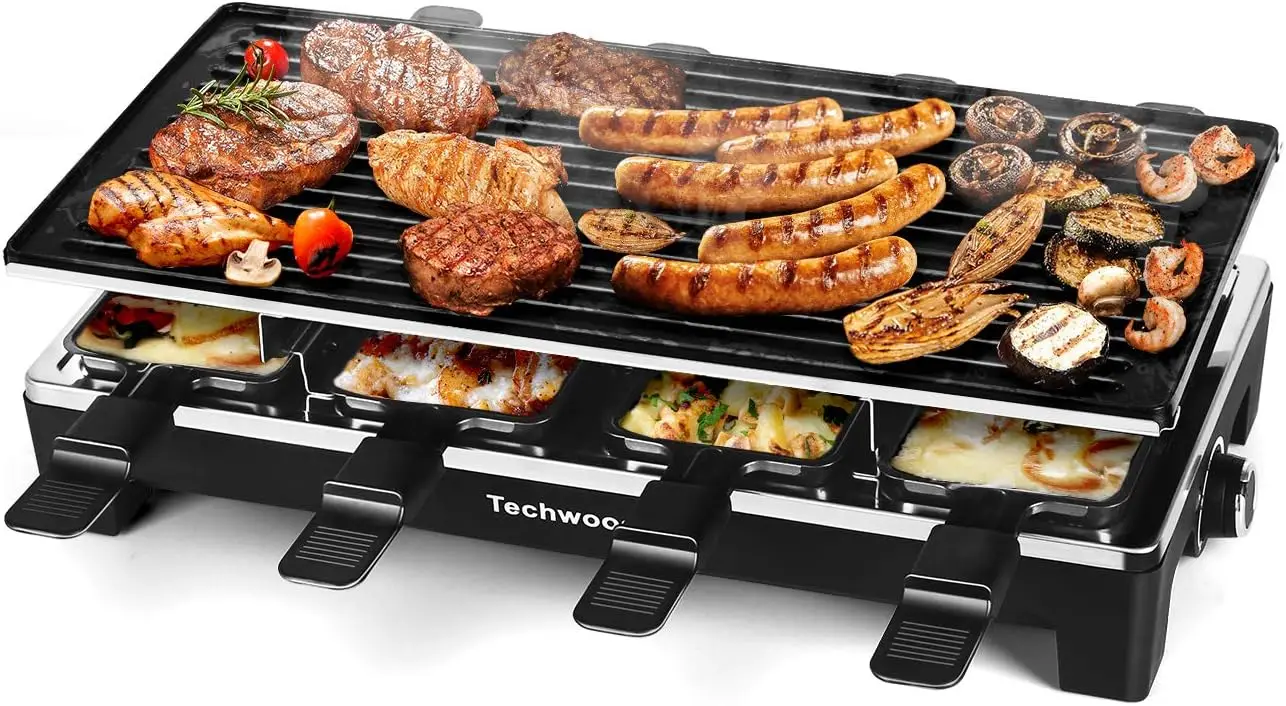 Raclette Table Grill, Electric Indoor Grill Korean BBQ Grill, Removable 2-in-1 Non-Stick Grill Plate, 1500W Fast Heating