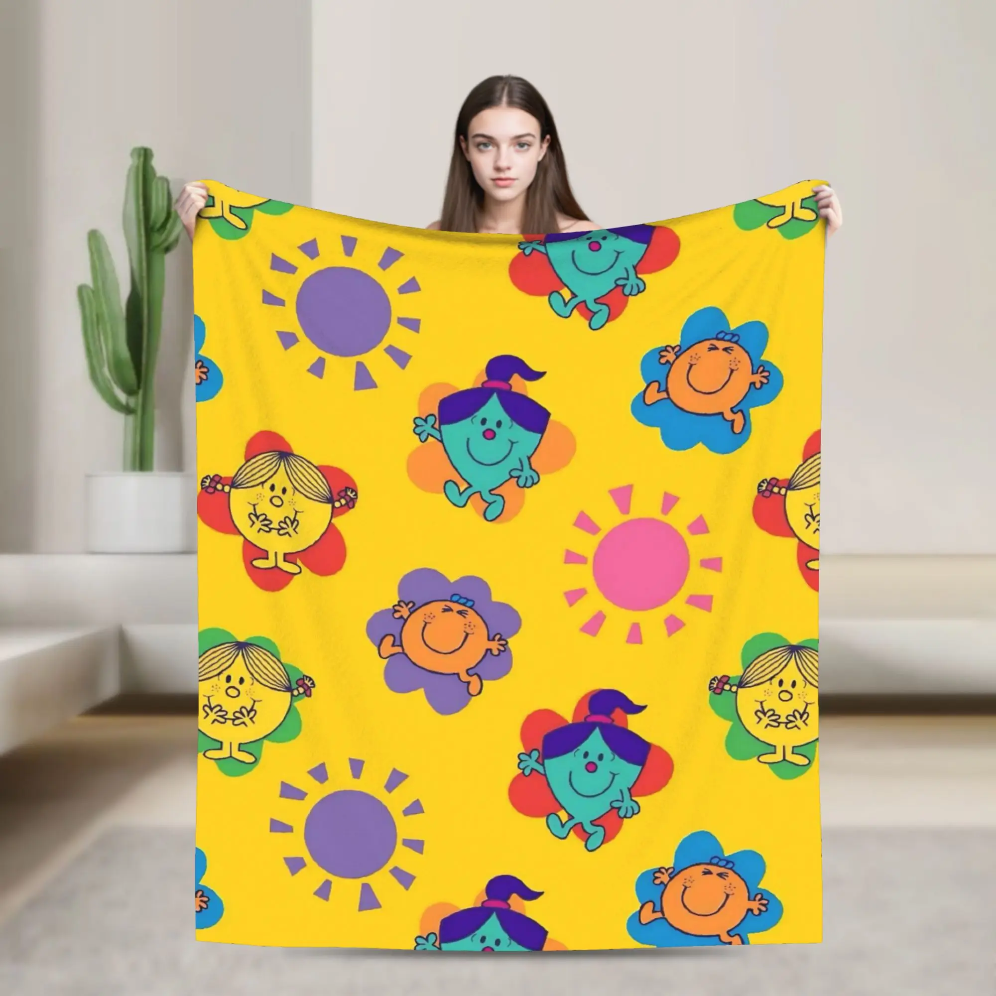 M-Mr M-Men L-Little M-Miss Fleece Throw Blanket Cute Cartoon Blanket for Home Travel Soft Bed Rug,