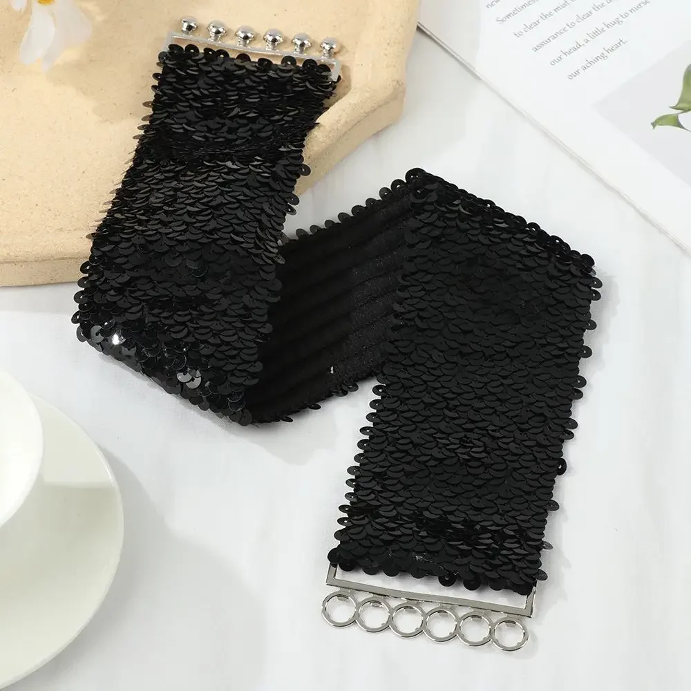 Mode stretch cinch pailletten brede elastische riem damesjurk cummerbanden buik tailleband metalen gesp tailleband